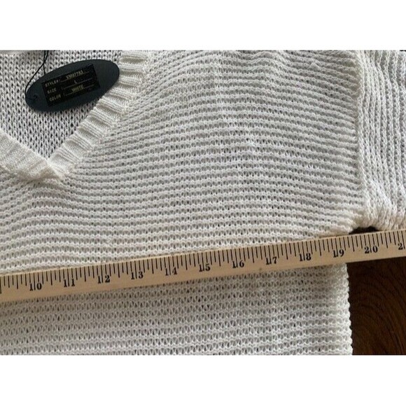 NWT Cupio Women's Large White Sweater V-Neck Loose Knit Long Beach - Picture 10 of 13